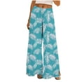 thumbnail image 2 of Aobny Blue Pants Gaucho Tropical Baggy Women Pants Full High Waisted Culottes Women Pants Casual, 2 of 8