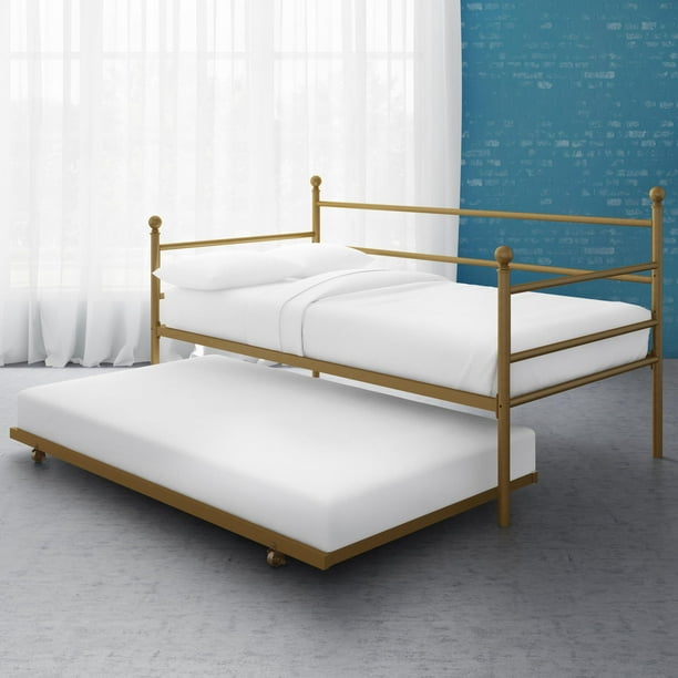 Mainstays Modern Metal Daybed With Trundle Twin Size Frame Gold Walmart Com Walmart Com
