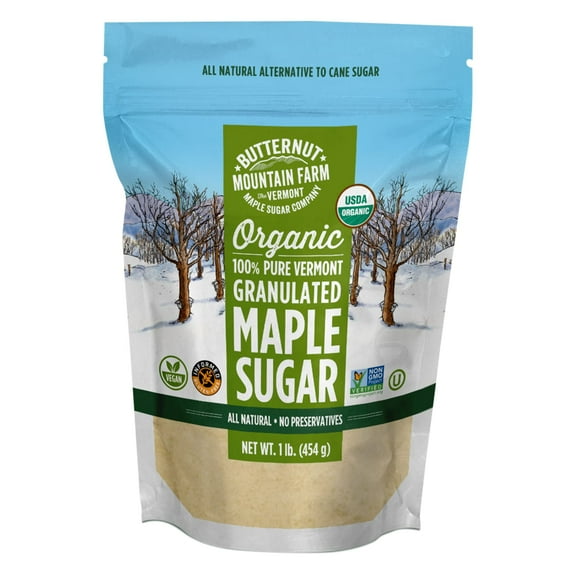 Butternut Mountain Farm 100% OLF24 Pure Organic VT Maple Sugar, 1LB Bag, Reclosable Pouch