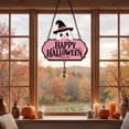 thumbnail image 7 of Kdkad Halloween Welcome Sign for Front Door, Ghost Wooden Wreaths with Hanging Chains for Halloween Decorations Outdoor, Pink Black Halloween Wall Decor for Halloween Party Supplies, 7 of 7