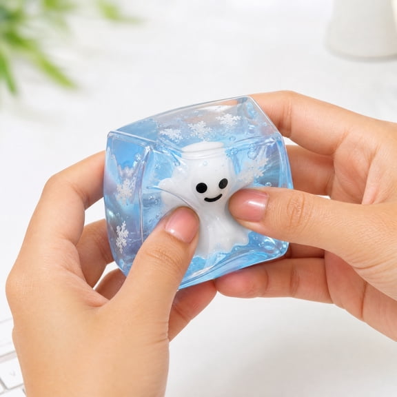 2.16" Glow-in-the-Dark Ice Cube Squishy Toy, Halloween Ornament Inside with Snowflake Glitter