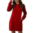 thumbnail image 1 of Vestido de manga larga Prolriy para mujer, cuello redondo, manga larga, suéter para mujer, vestido de cintura alta, vestidos de mujer, rojo 1 XXL, 1 of 4