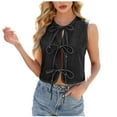 thumbnail image 2 of Fanxing Tie Bow Denim Vest for Women Sleeveless Jean Jacket Trendy Slim Fit Waistcoat Summer Outfit Black M, 2 of 7