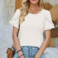 thumbnail image 3 of Plebaso Womens Short Sleeve Tunic Top with Ruffle Trim Crew Neck Casual Summer T-Shirt Women's Blouses, 3 of 4