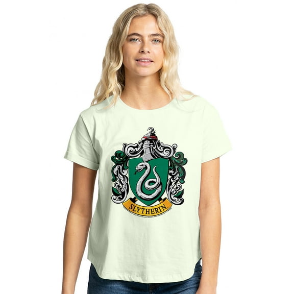 Harry Potter Slytherin Crest Women's Graphic T-Shirt Rolled Sleeve Tee