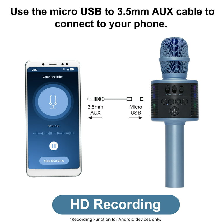 Core Innovations Wireless Bluetooth Karaoke Microphone with Built-in  Speakers + HD Recording | Black