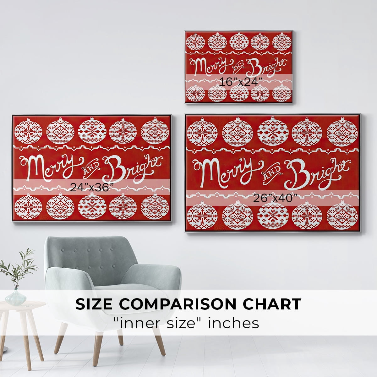 Fair Isle Snowflake II - Framed Gallery Wrapped Holiday Canvas - 25 x 37 - Silver Frame