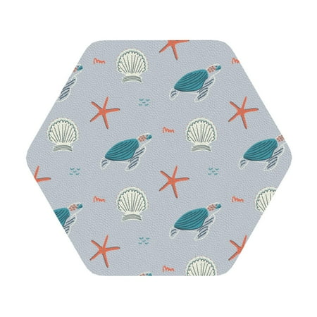 

Salouo Turtles And Shells Print Round Coaster Drink Coasters Leather Bar Beer Beverage Coasters for Drinks Set of 4 for Tabletop Protection Coffee Table Decor