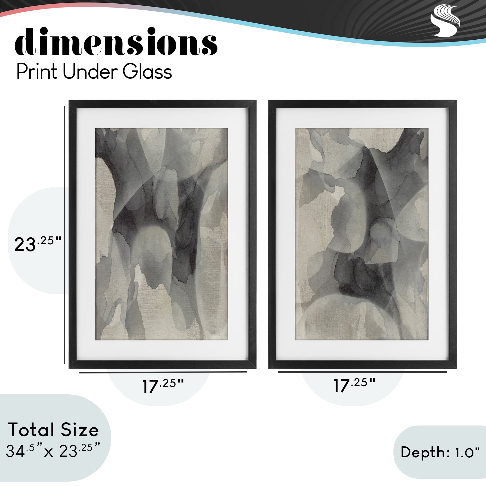 Stupell Industries Mottled Fluid Monochrome 2 Piece Black Framed Print Under Glass Set, design by Kippi Leonard