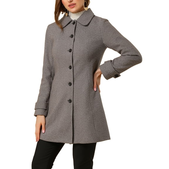 INSPIRE CHIC Women's Peter Pan Collar Single Breasted Winter Overcoat M Light Brown