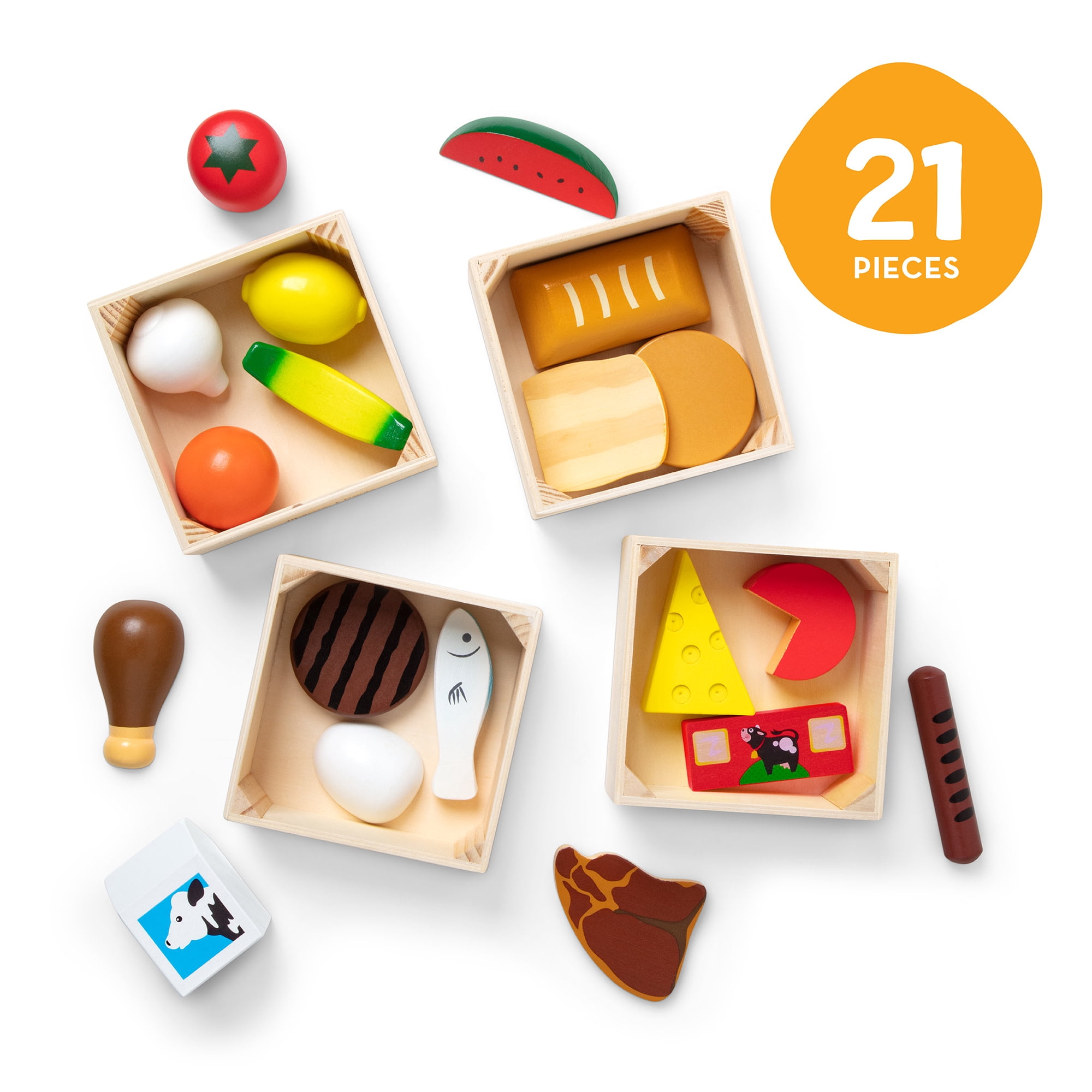Melissa & Doug Food Groups - 21 Wooden Pieces and 4 Crates, Multi