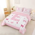 thumbnail image 2 of Manfei Girls Personalized Initial E Queen Comforter Set 3pcs,Kids Teens Cartoon Ribbon Bow Bedding Comforter Set,Pink Reversible,Microfiber Bedroom Decor, 2 of 6
