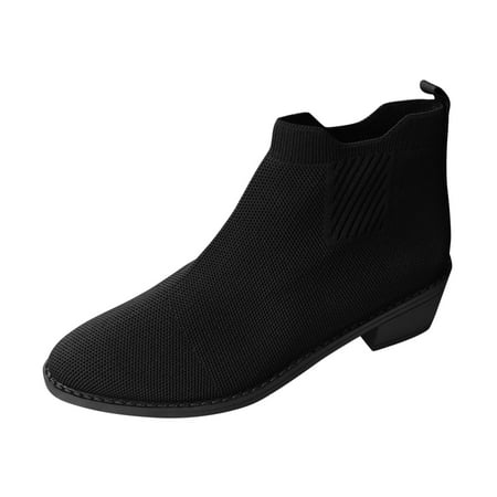 

DVKOVI Country Concert Outfits Women s Ankle Boots & Booties Ladies Fashion Solid Color Breathable Knitted Mesh Pointed Thick Heel Short Ankle Boots Heel Boots for Women Black 39