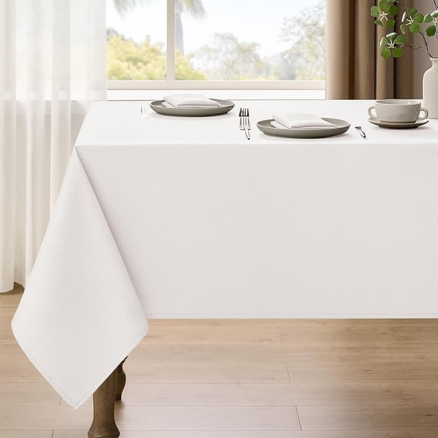 Demask Extra Large Long Silky Tablecloths for Dining Rectangle Table, Decorative Waterproof Tablecloth for Banquet Party,Wedding& Camping(Oblong,60 X 144 Inch (12-14 Seats), White)