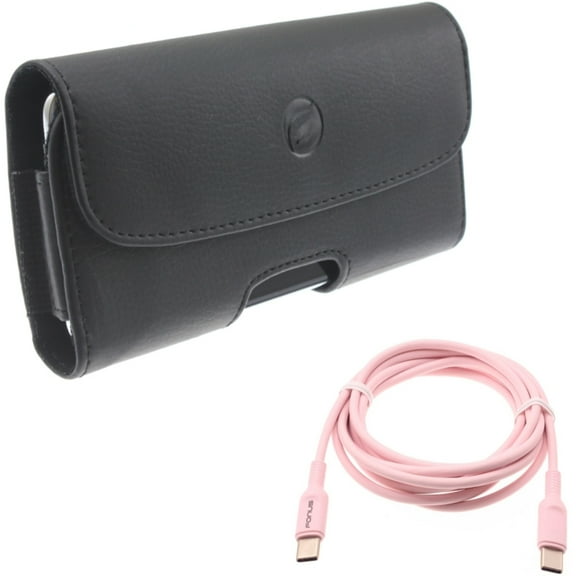 Leather Case Belt Clip w USB-C to Type-C Pink 6ft Long Cable for Samsung Galaxy A73 5G,A13 5G,A03s Phones - Holster Cover Pouch Loops, PD Fast Charger Cord Power Wire