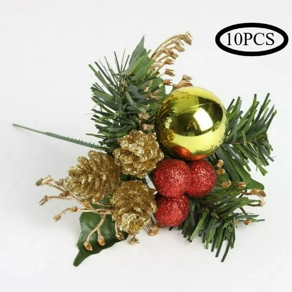 10PCS/20PCS Berry Stems Pine Branches Christmas Berries Décor Artificial Pine Cones Branch Craft Wreath Pick & Winter Holiday Floral Picks Holly Stem for Decoration DIY Xmas Garland Crafts
