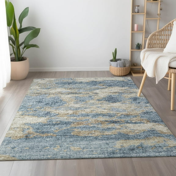 Addison Rugs Mayfield Washable Transitional Soft Abstract Blue Rectangle Rug, 10' x 14'