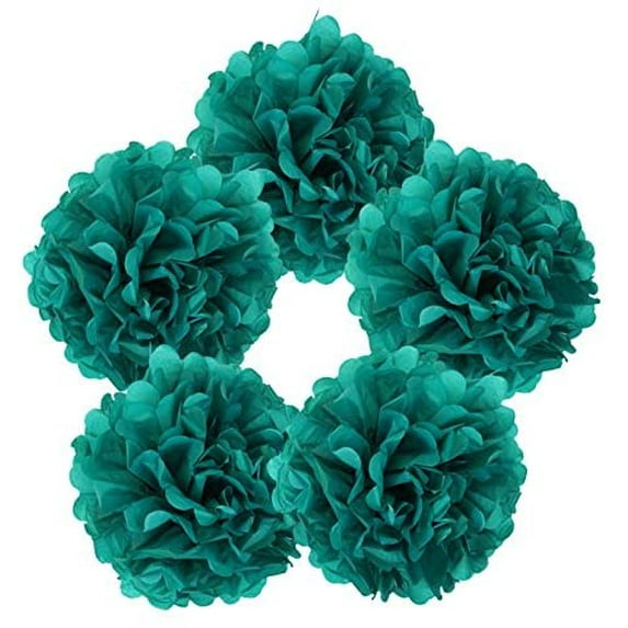 Just Artifacts 5pcs 12-Inch Tissue Paper Pom Pom Flower Ball (Peacock)