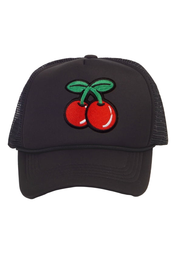 Top Headwear Large Cherry Hat - Mens Womens Cherries Snapback Trucker Cap Black