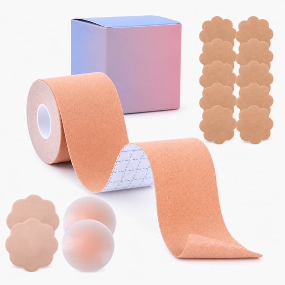 3in Body Tape for Large Breasts,15 Pcs Kit w 4 Pcs Nipple Covers,Invisible Boobtape