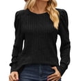 thumbnail image 1 of Yyuzo Sweaters for Women Puff Long Sleeve Shirts Crewneck Pullover Tops Ribbed Knit Solid Color Sweater, 1 of 7