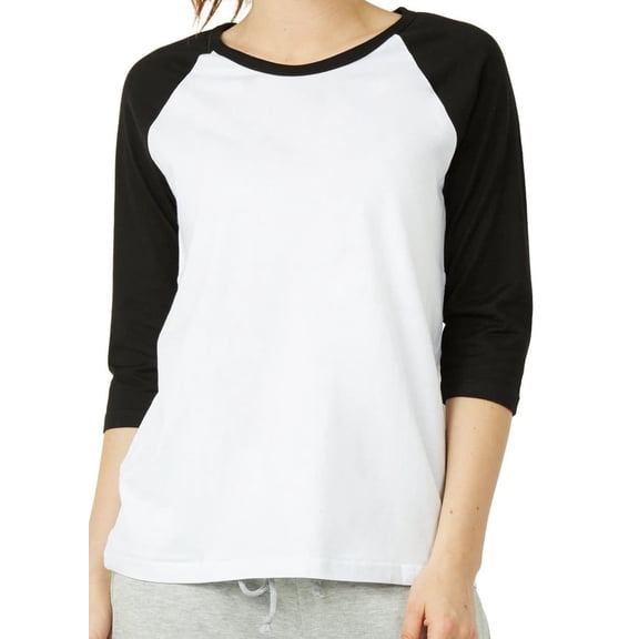 Women's Two Tone 3/4 Sleeve Raglan Baseball Shirt / Baseball Tee, White/Black M