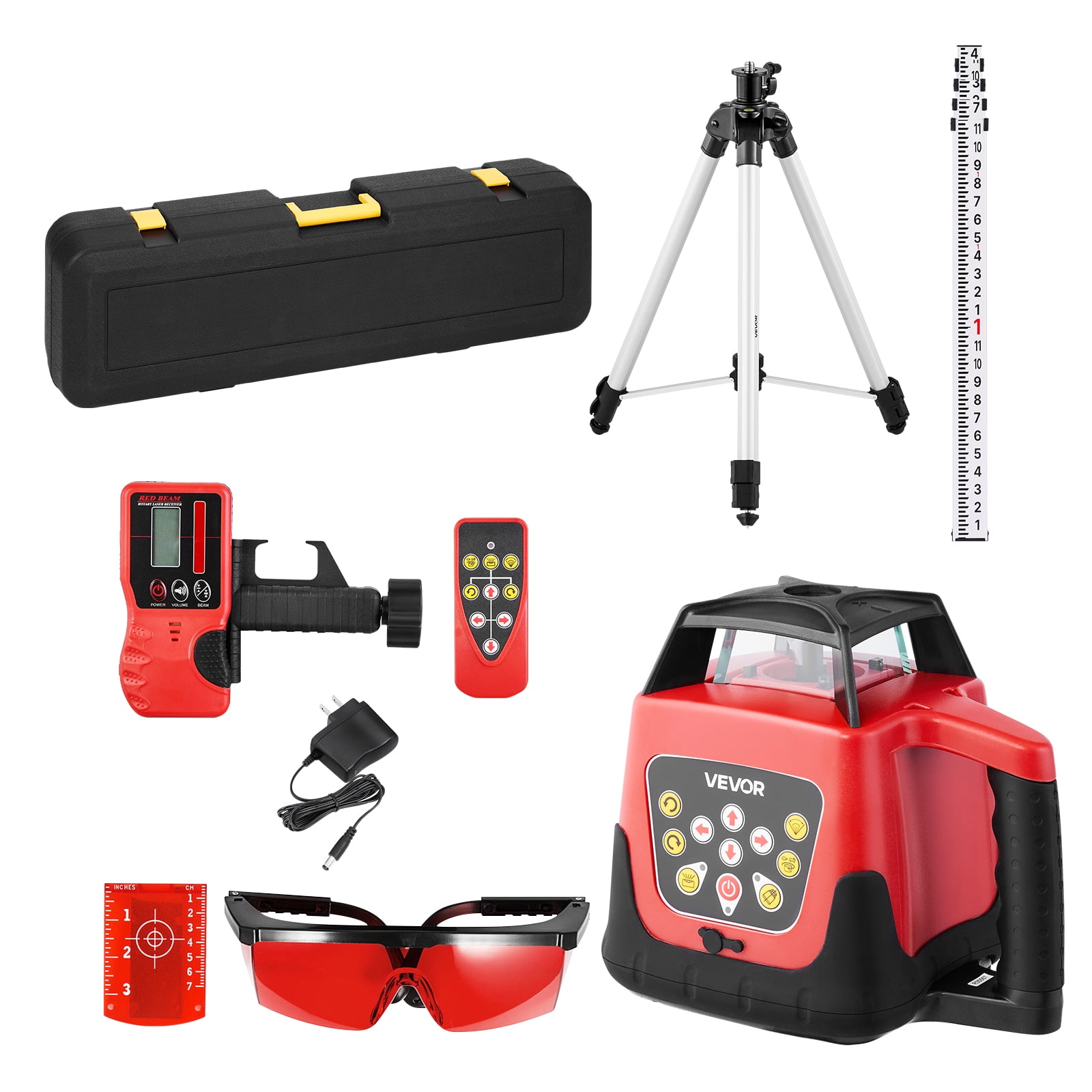 VEVOR Rotary Laser Level Kit, 1650ft 360-Degree Self Leveling Red Horizontal Laser Transit,with Tripod,Receiver,Remote Control,Scale,Toolcase,IP66 Waterproof,0.80in/100ft Precision for Construction