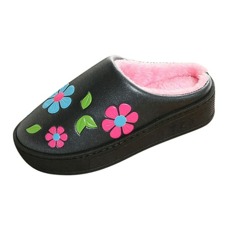 

nsendm Loafer Slippers Women Women Cotton Slippers Winter Thick Sole Floral Printed Cotton Womens Bedroom Slippers Black 7