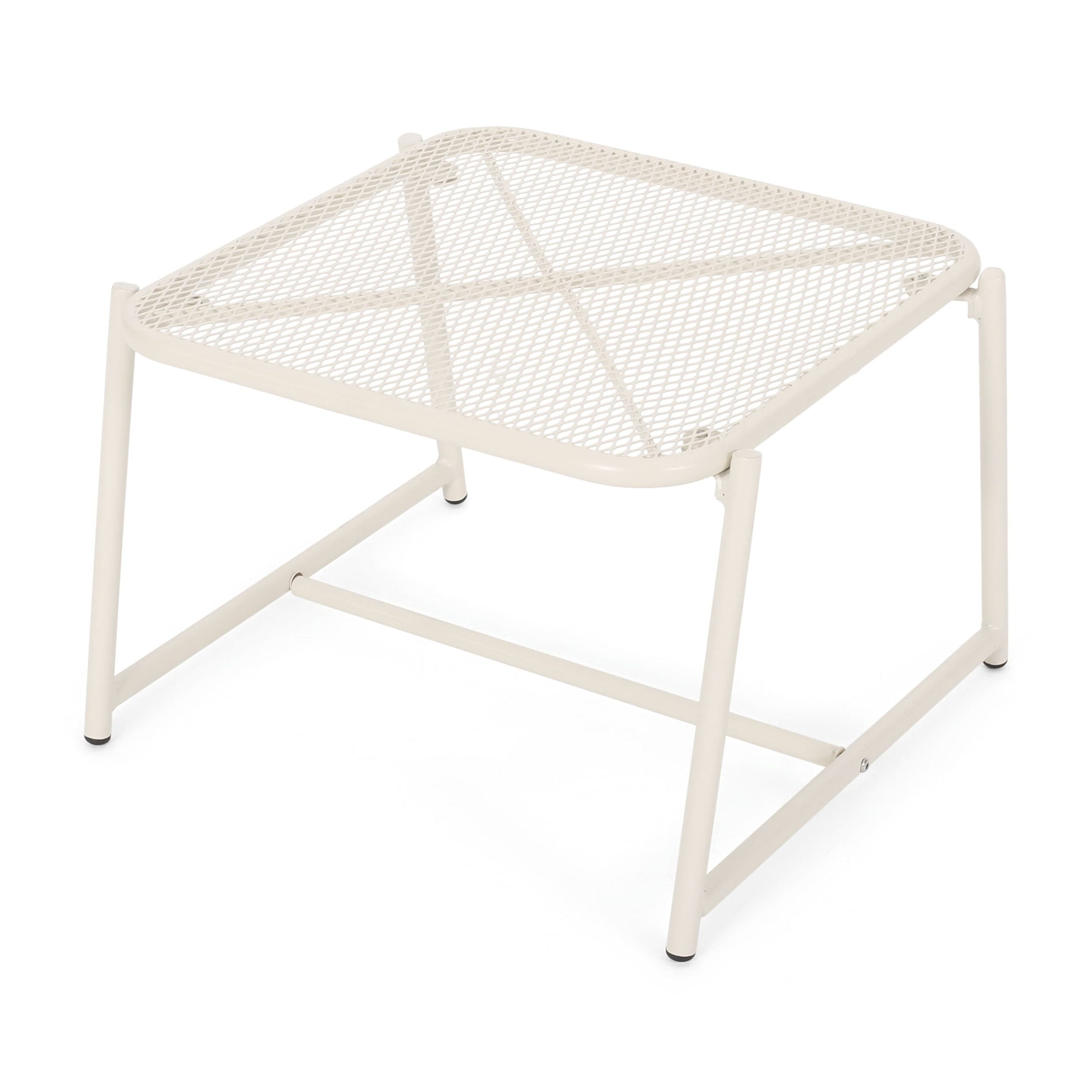 Outdoor Mesh Metal Side Table 13 Inch H, Compact Accent Table for Patio Garden, White