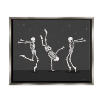 Stupell Industries Three Dancing Skeletons Holiday Painting Gray Floater Framed Art Print Wall Art, 21 x 17