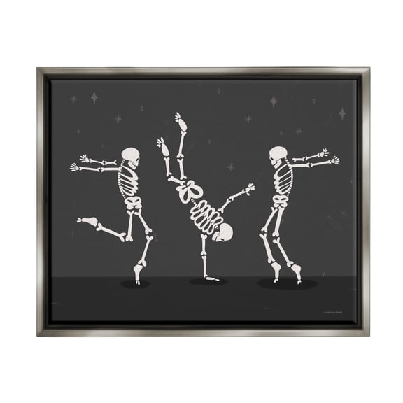 Stupell Industries Three Dancing Skeletons Holiday Painting Gray Floater Framed Art Print Wall Art, 21 x 17