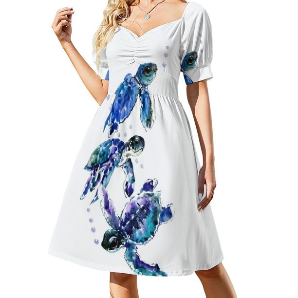 Vestido de manga corta con tres tortugas marinas vestido de noche de estilo coreano vestido de fiesta nocturna