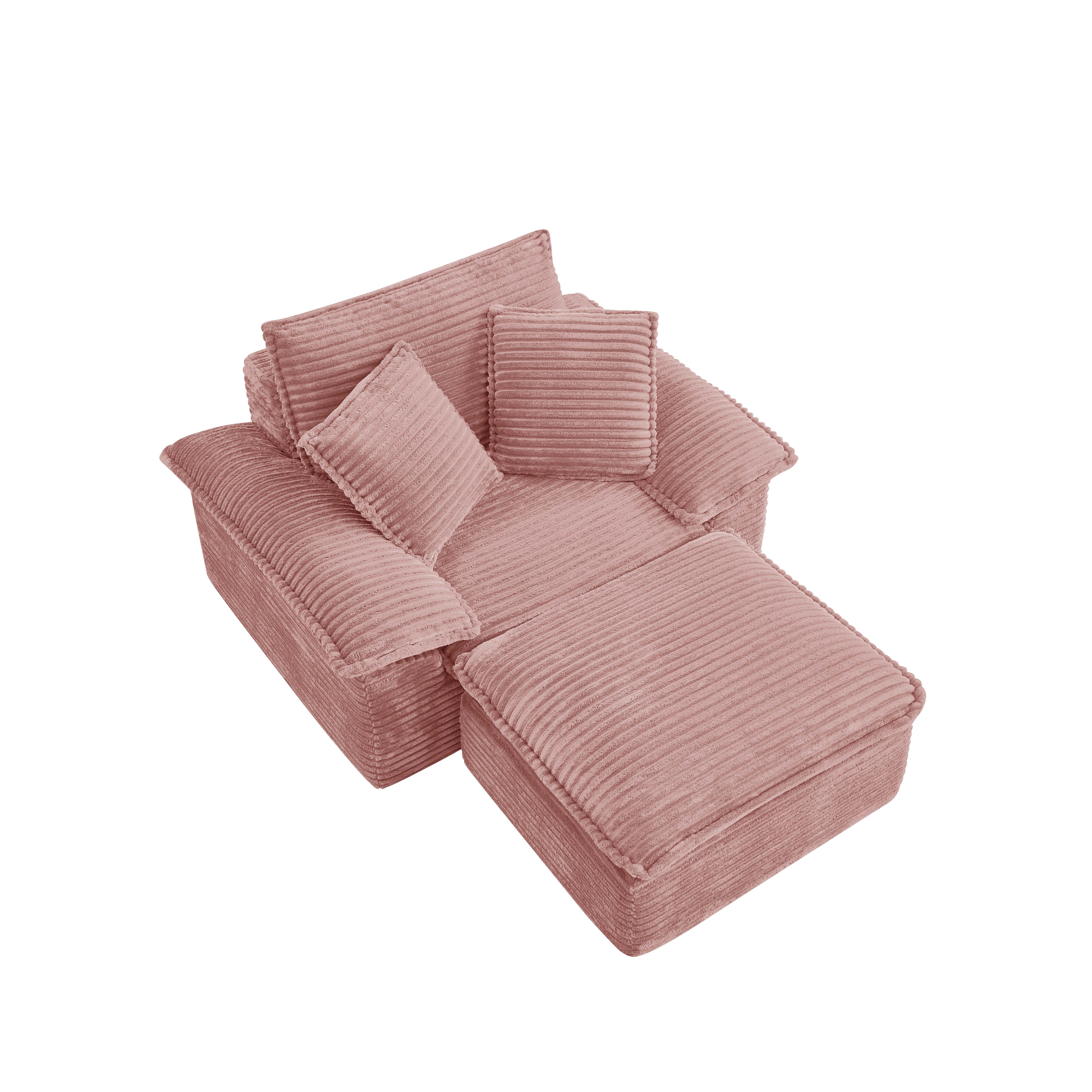 Miniyam 63" x 47" Oversized Chaise Lounge Chair Indoor with Thick-Cushioned Ottoman, Cloud-Like Comfort, No Assembly Required, Pink