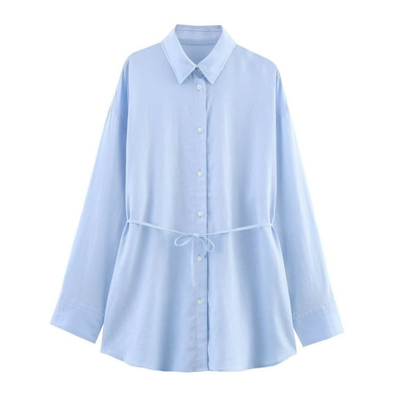 Sakmal Button Down Womens Shirts Trendy Tunic Royal Blue Shirts Collared Long Sleeve Solid Blouses for Women