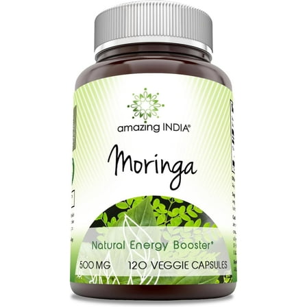 Amazing India Moringa 500 mg Per Serving 120 Veggie Capsules Supplement | Non-GMO | Gluten Free | Made in USA | Suitable for Vegetarian