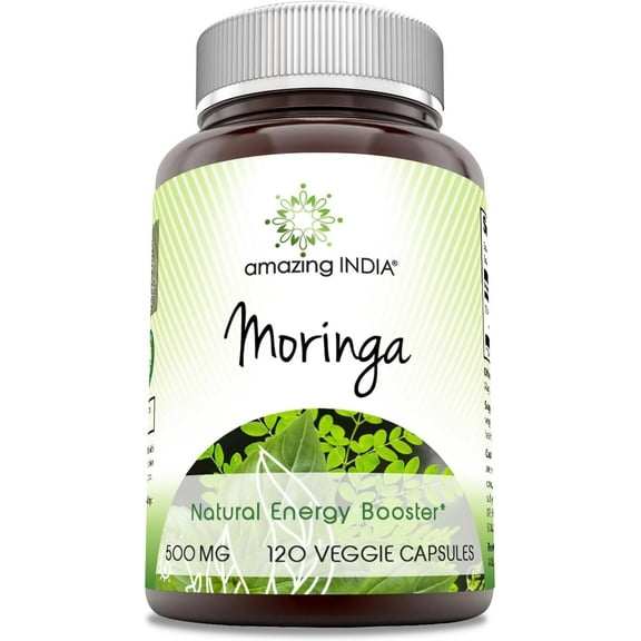 Amazing India Moringa 500 mg Per Serving 120 Veggie Capsules Supplement | Non-GMO | Gluten Free | Made in USA | Suitable for Vegetarian