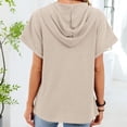 thumbnail image 5 of Yigetop Short Sleeve Sweatshirt Women's Summer Hoodies Short Sleeve Button V Neck Lightweight Drawstring Hoodies Summer Hoodies for Women Beige L, 5 of 7