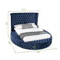 thumbnail image 7 of Contemporary Round Shaped Velvet Upholstered Bed, Luxury Queen Bed Frames with Crystal Tufted Headboard and Footboard Storage, USB Chargers and Speakers, Bedroom Furniture, Navy, 7 of 7