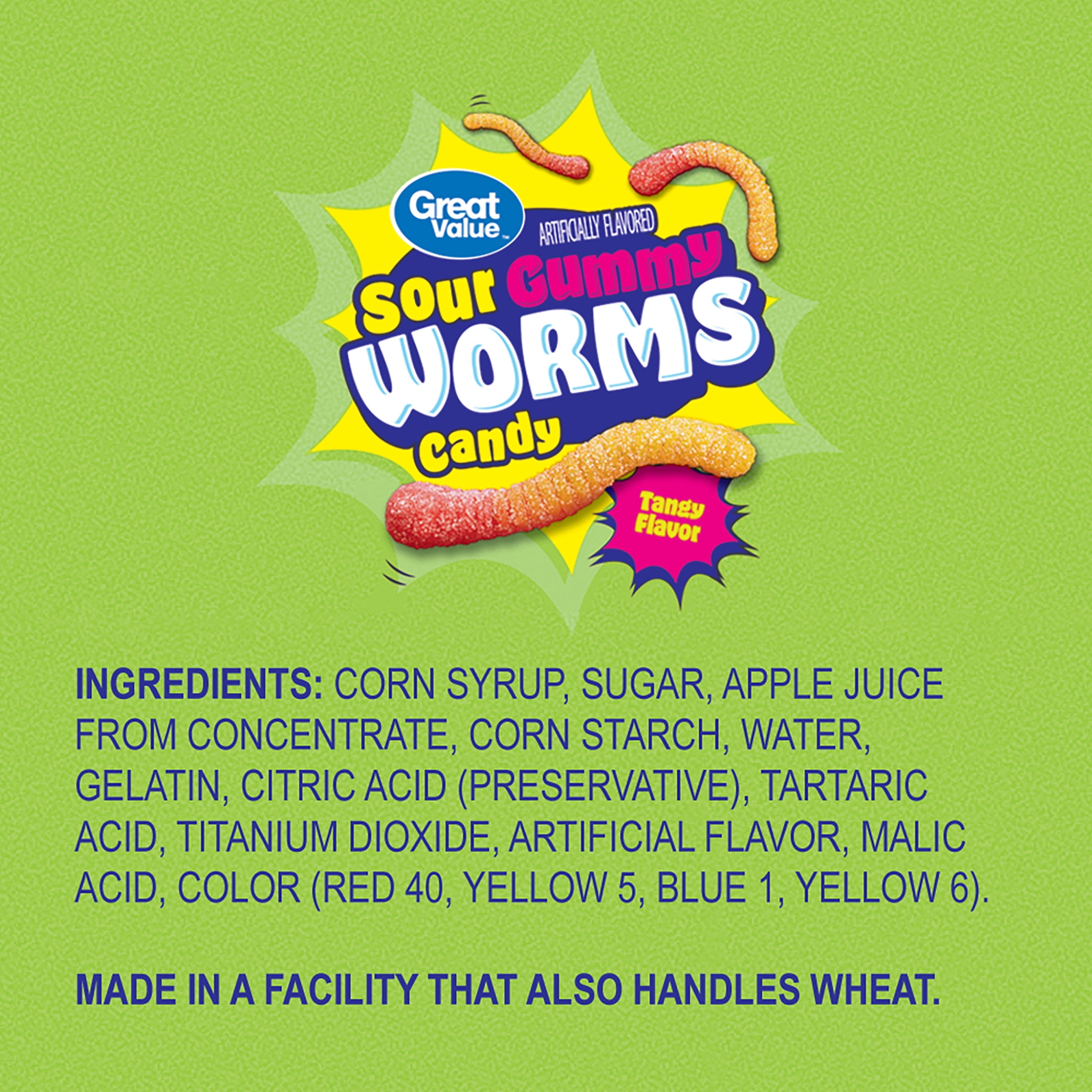 Great Value Sour Gummy Worms Chewy Candy, 6 oz