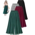 thumbnail image 3 of Chiffon Women Wide Pants Pleated Beach Culottes Loose Cropped Pants High Waist Thin Wide-Leg Trousers, 3 of 5