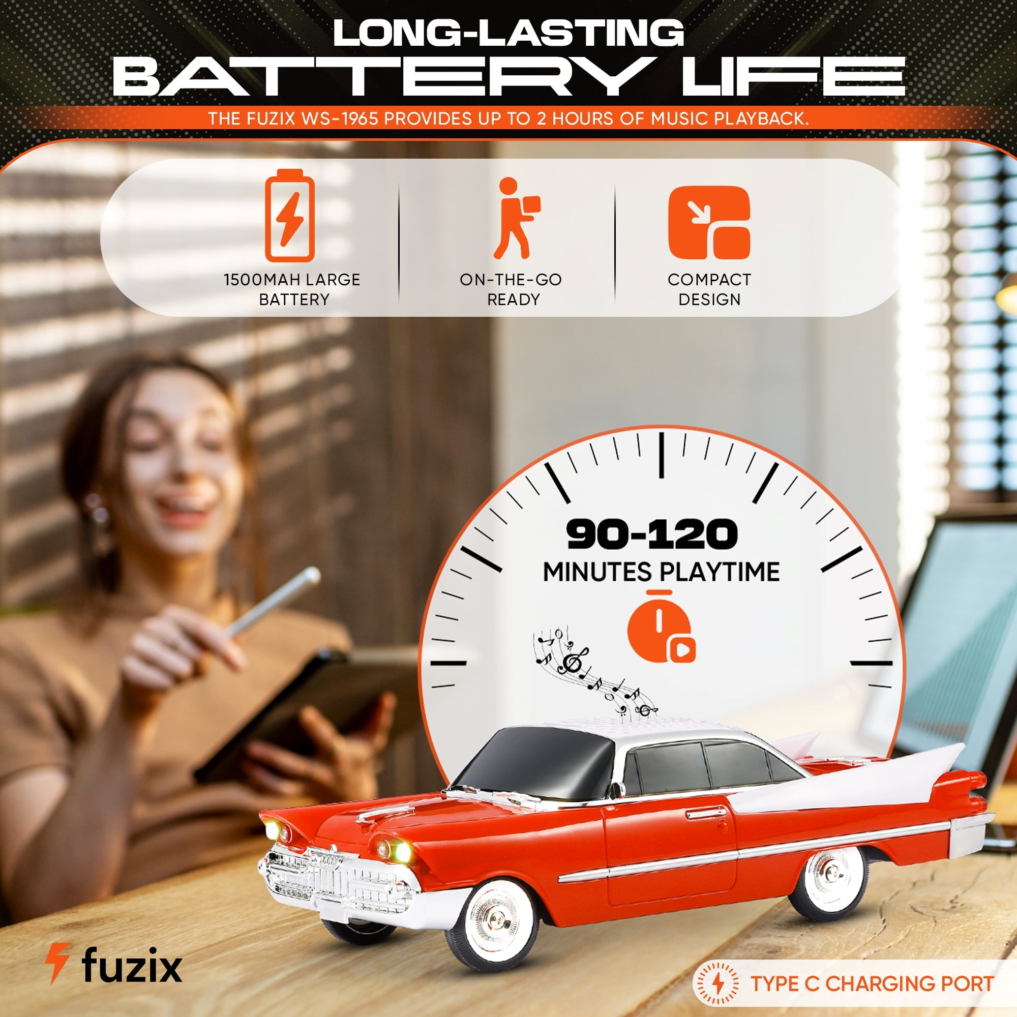 Fuzix WS-1965 Car Bluetooth Portable Speaker with LED AUX USB FM Rechargeable