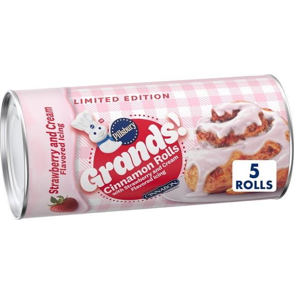 Pillsbury Grands! Cinnamon Rolls with Strawberry and Cream Flavored Icing, 5 Count, 17.5 oz