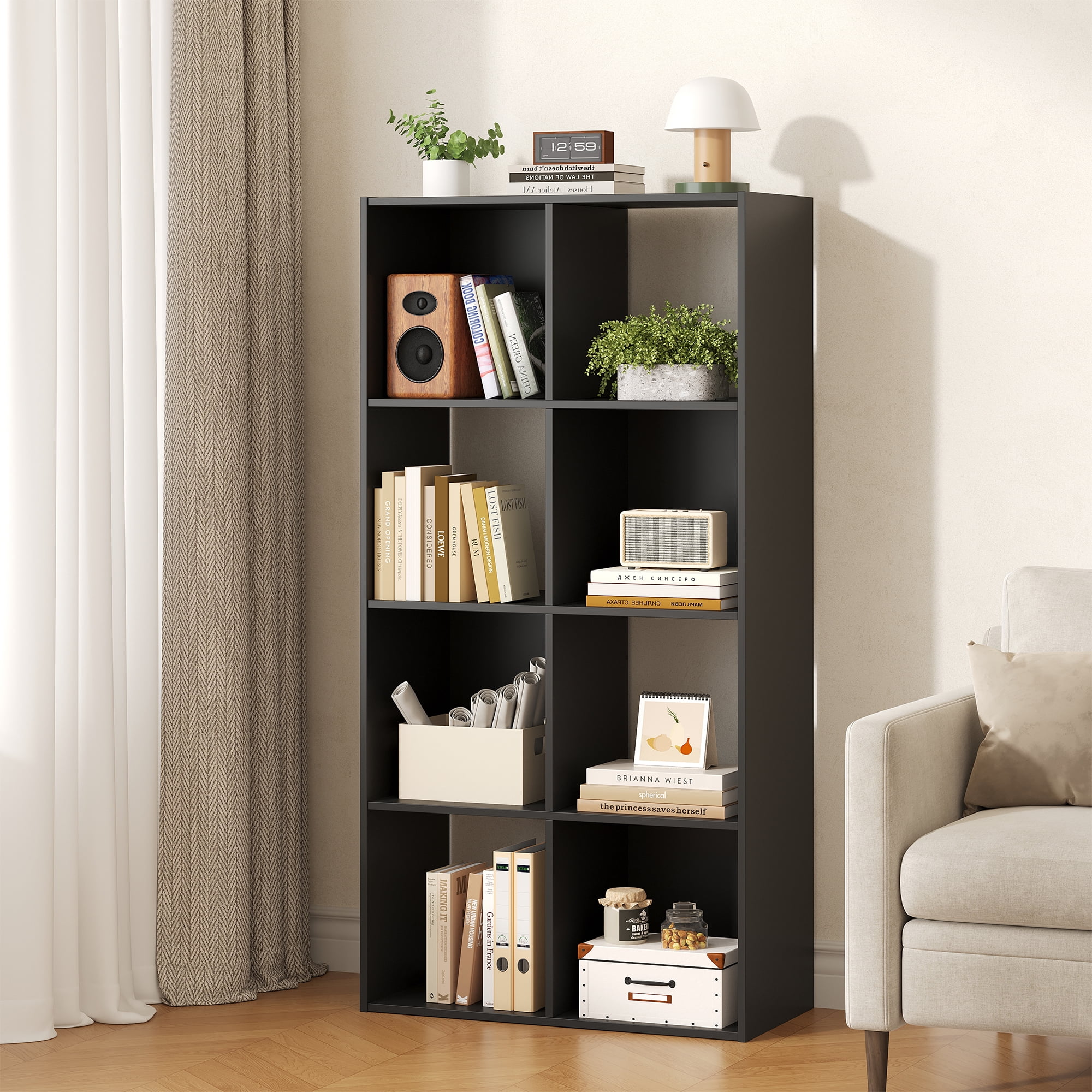CONCETTA 8 Cube Storage Organizer, Open Corner Bookshelf with Removable Back Panels for Living Room Bedroom Office, 24*12*48 inches, Black