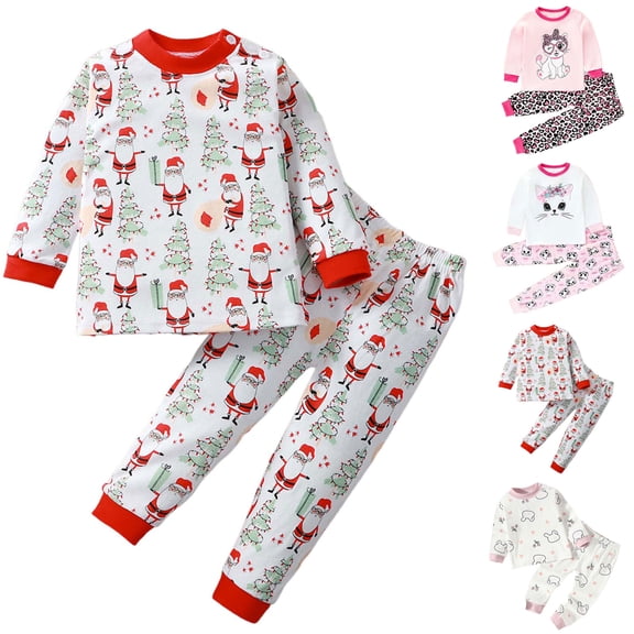Pandaie 3M-6Y Girls' Pajamas Set 2Piece Toddler Cute Long Sleeve Tee and Pants Pjs Outfit Little Big Kid Fall Winter Clothes Loungewear Light Pink