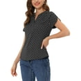 thumbnail image 4 of Blusa de puntos impresos de cuello en V de mujer INSPIRE CHIC para el Día de San Valentín, de manga corta, top para el trabajo, talla XS, color negro, 4 of 8
