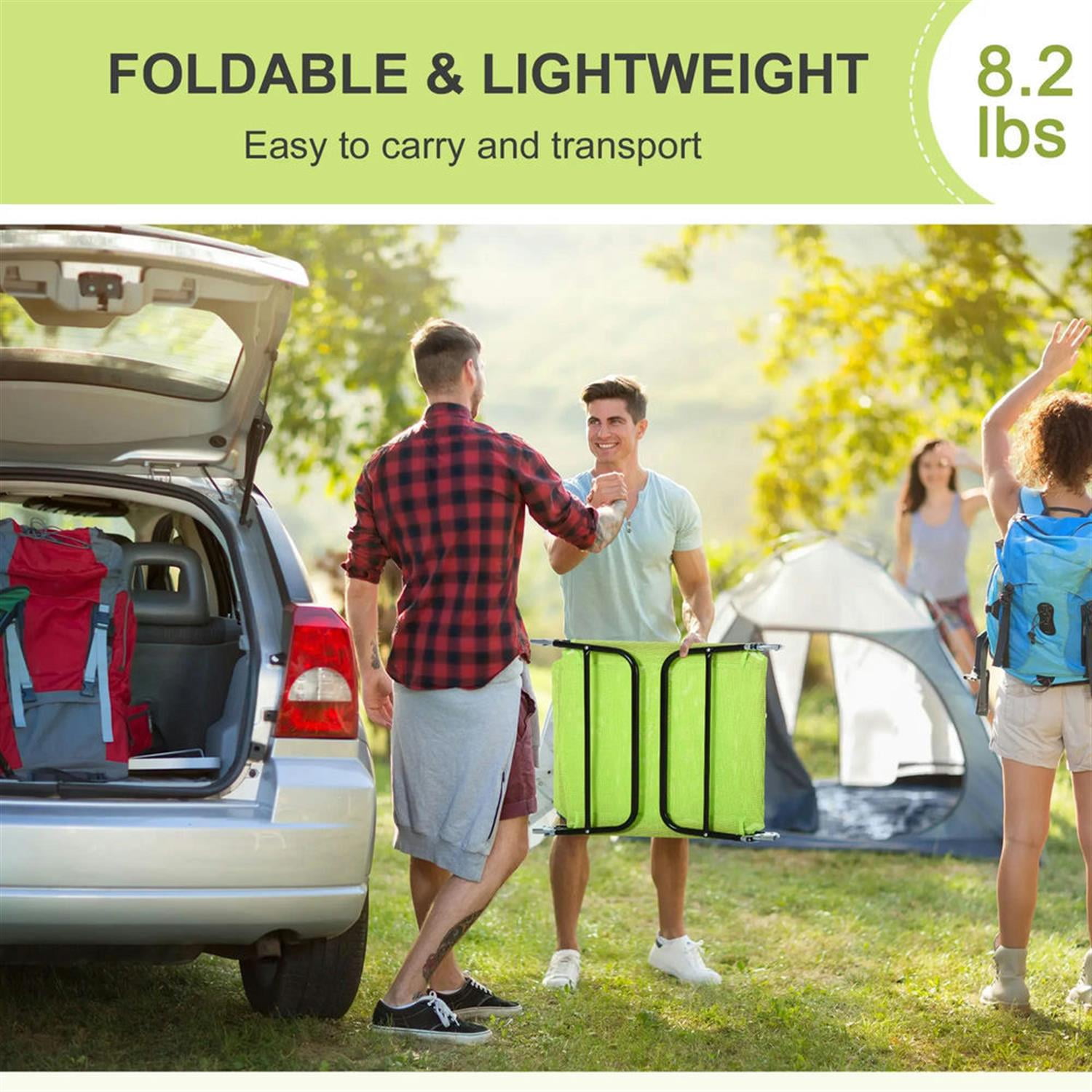 Demi Bonn Outdoor Folding Chaise Lounge with Reclining Back, Mesh Seat, Headrest for Pool, Beach, Yard, Patio, Sun Tanning, Green