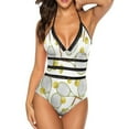 thumbnail image 1 of Pattern With Tennis Rackets With Tennis Balls. Color Pencil One Shoulder Ruffle Swimsuit Print Swimwear Female One Piece, 1 of 5