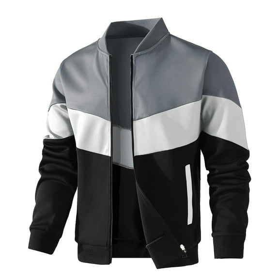 Fexilor Mens Lightweight Jacket Casual Bomber Jacket Color Block Varsity Coat