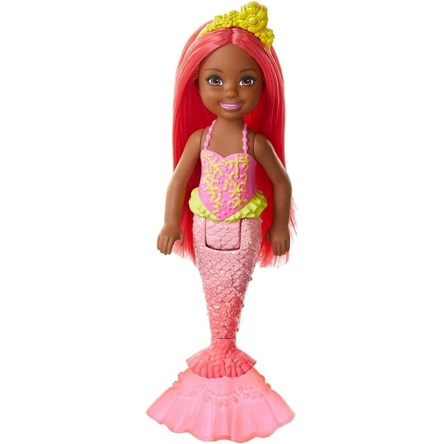 Muñeca Barbie Dreamtopia Chelsea Sirena, 6.5 pulgadas con pelo y cola color coral Barbie -