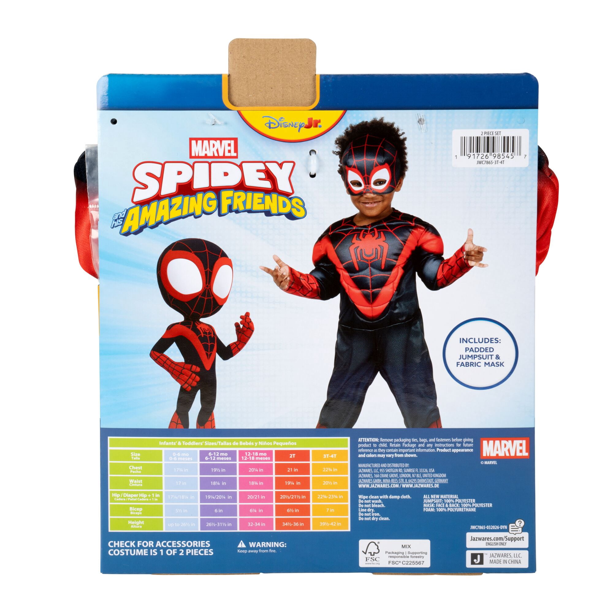 Marvel's Miles Morales Halloween Costume for Toddler, Size 2T, by Jazwares